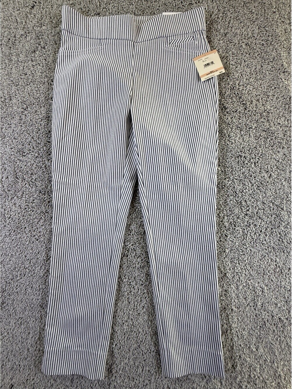 NWT Anne Klein Grey Striped Women's Slim Crop Pants Size 2 Stretch